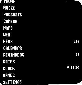 The large 1bit launcher widget in the iOS gallery, showing the feature list on the home screen.